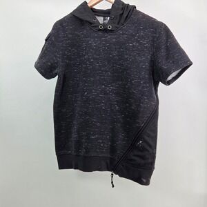 Mens Large Black Short Sleeve Hoodie Zipper Accent Thrashed Grunge Distressed‎
